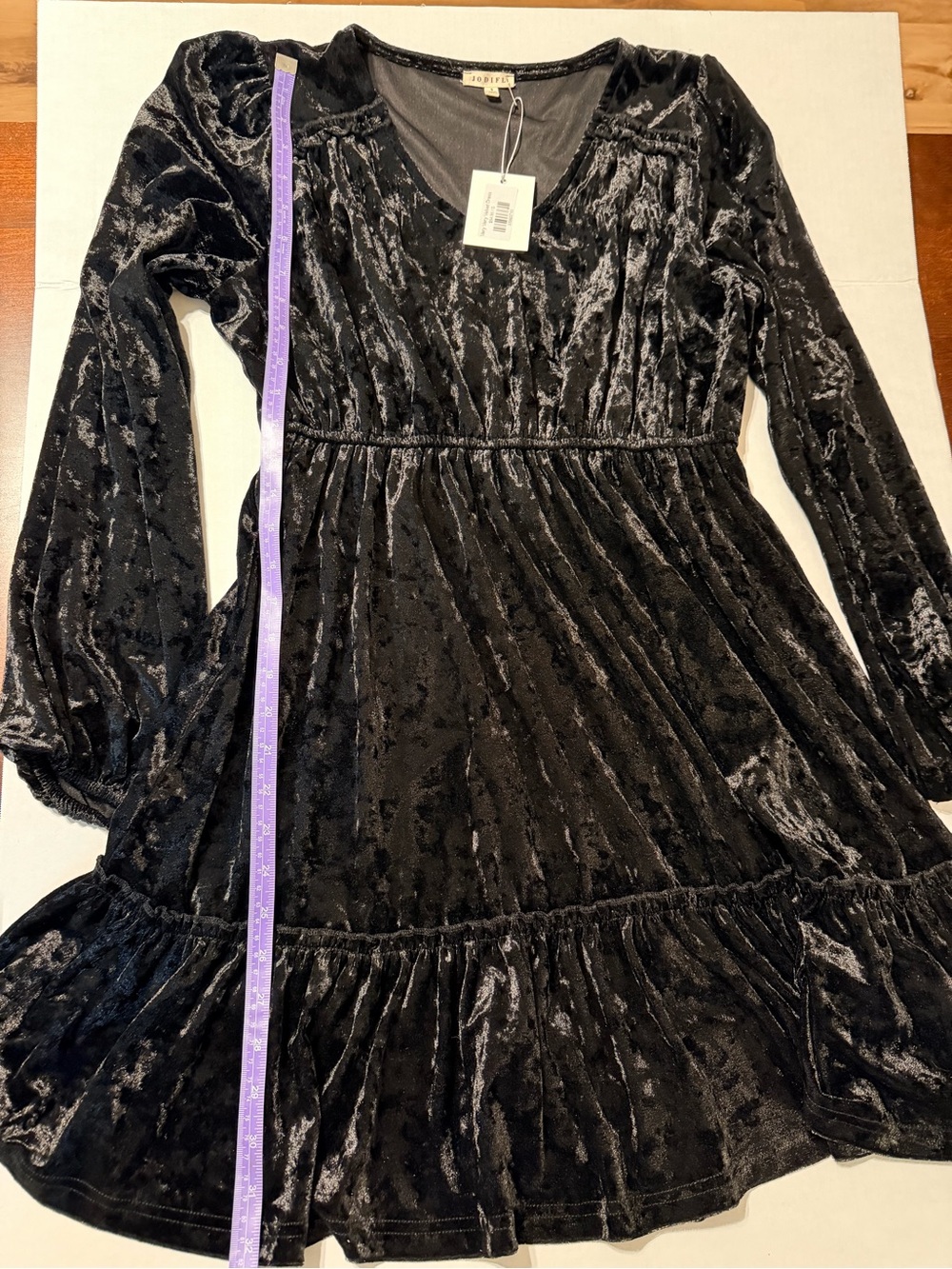 JODIFL Black Very Very Velvet Long Sleeve Dress Size S NWT - Picture 3 of 5